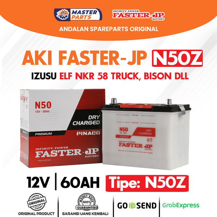 Aki Faster JP N50Z 12V 60Ah untuk Izusu ELF NKR 58 Truck, BISON