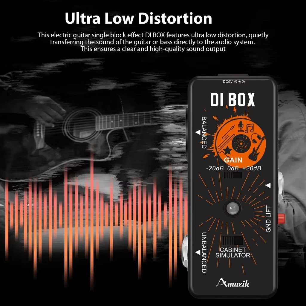 Rowin Smart Simulator Direct Input Box with Ultra Low Distortion DI Box Input Box For Pedalboard Ful