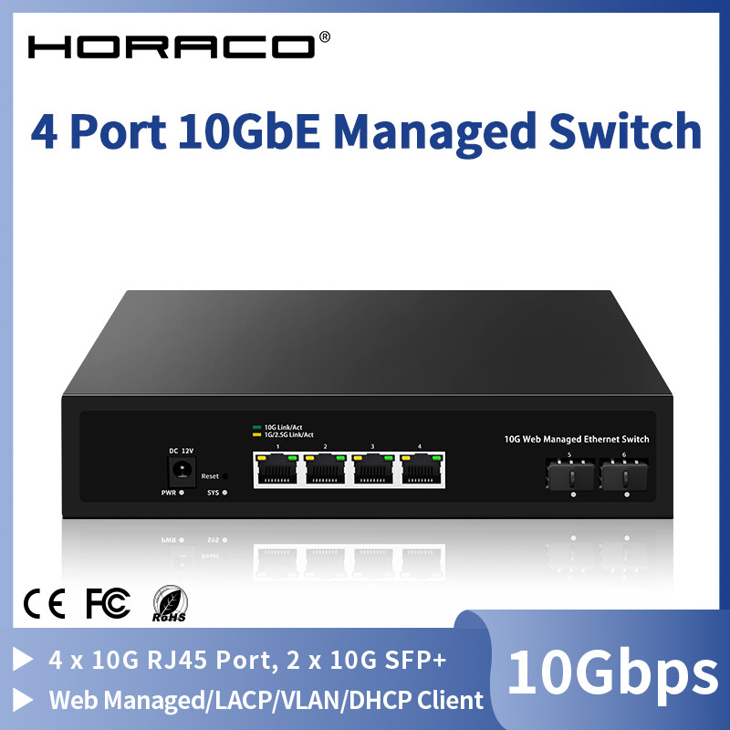ADTNETWORK HORACO 10GbE Web Managed Switch 4 Port RJ45 10000Mbps Smart Managed Ethernet Network Swit