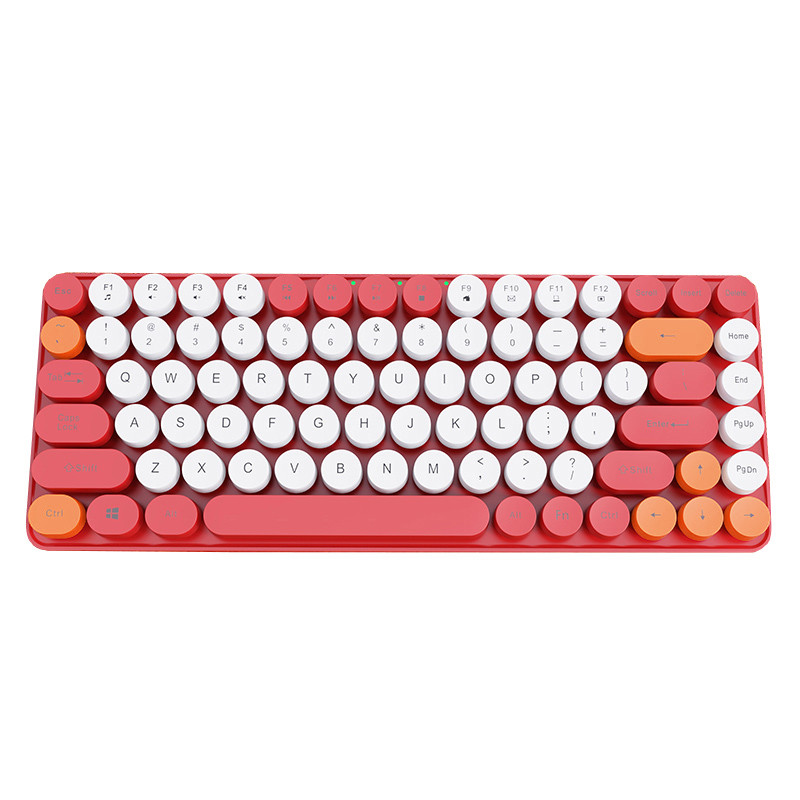 ADTNETWORK Cute 2.4G Wireless Keyboard Colors 84 keys Retro Round Keycaps Keyboard for Laptop Comput