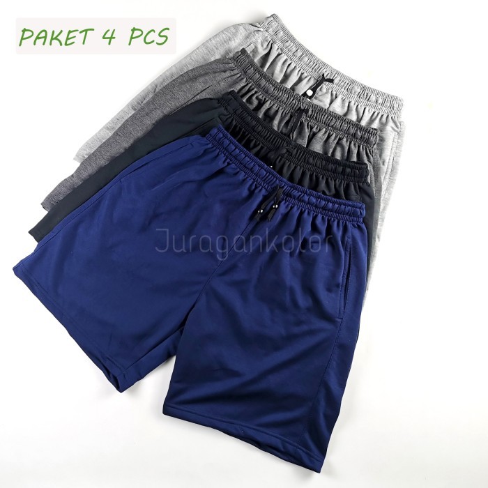 Dapat 4 Pcs - Celana Pendek Pria Wanita Santai Polos Kaos Baby Terry