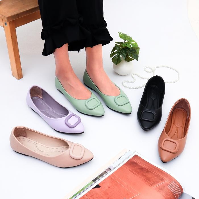 Green Love Sepatu Kerja Cewek Flatshoes Wanita Milo Flat Shoes Karet