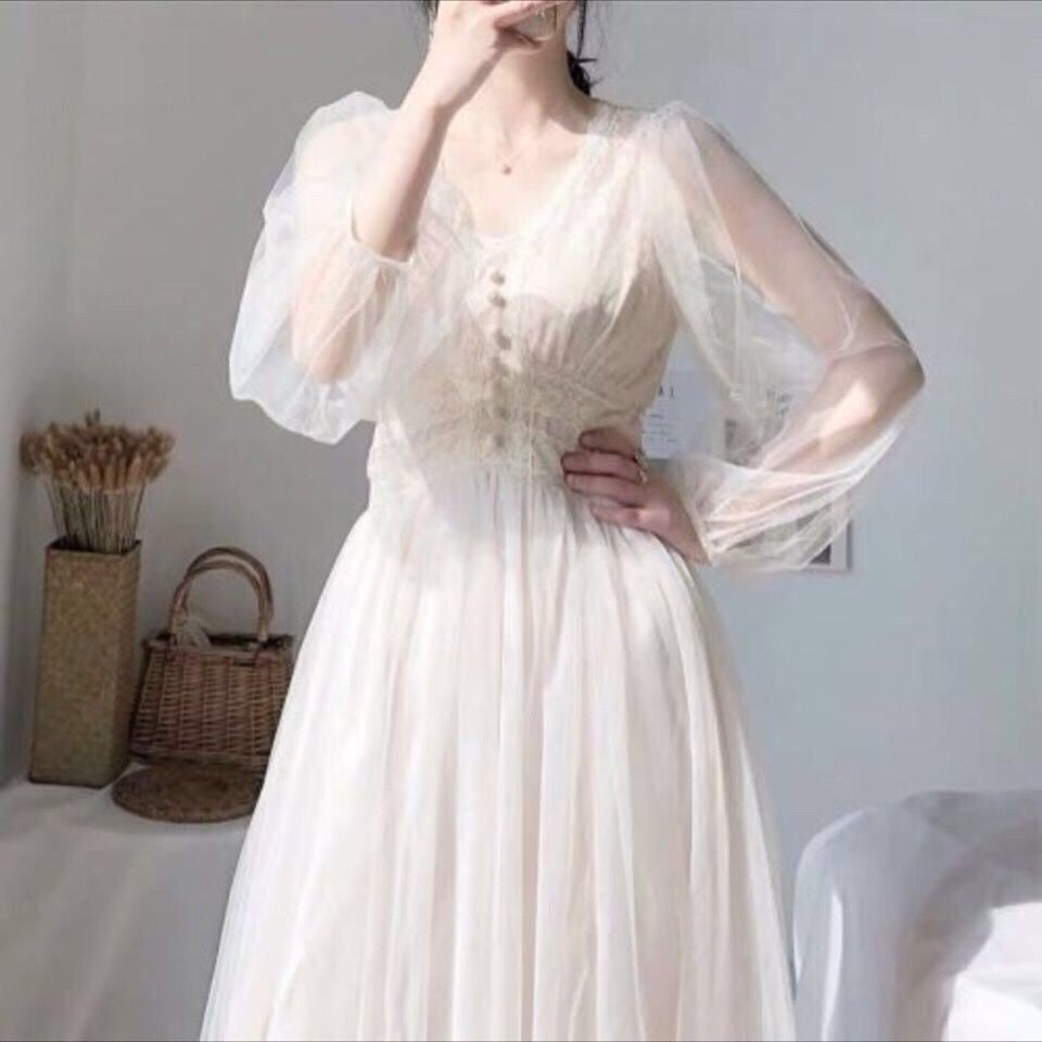 Gaun Pelangsing Putih Gaya Korea Wanita/Rok Panjang/Dres