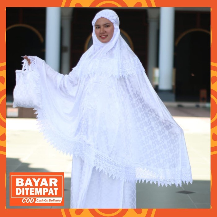 COD mukena dewasa setelan sutra asli original sutera putih polos jumbo