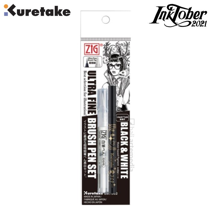 

TERLARIS! Kuretake Zig Black & White Ultra Fine Brush Pen Set (IKTB-21/2V)