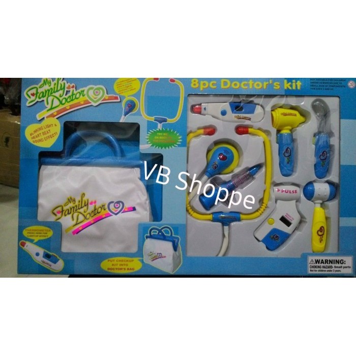 Mainan dokter family doctor kit stetoskop medical biru nyala suara tas