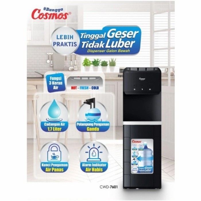 

Cosmos - Dispenser Air Galon Bawah Panas Dingin Normal 3 Kran Cwd7601 Original Dan Terpercaya