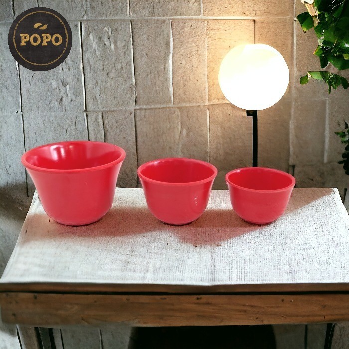 Cucing Sembahyang Cangkir Mangkok Merah Arak Sloki Melamin 3 ukuran