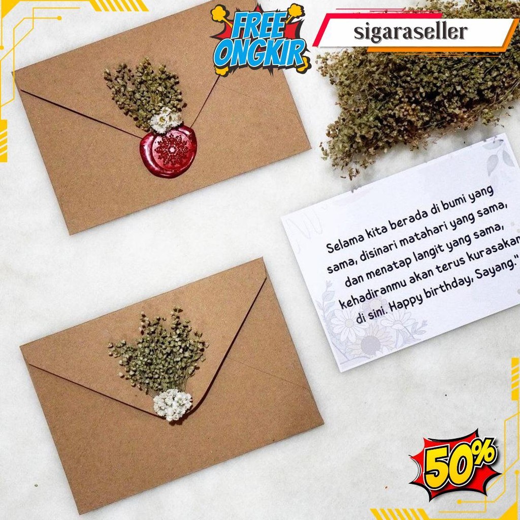 

Amplop Gift Rustic Dried Flower A6 11X16 Cm / Amplop Rustik Vintage / Amplop Kado Lebaran Seal Bunga Kering Asli Cod