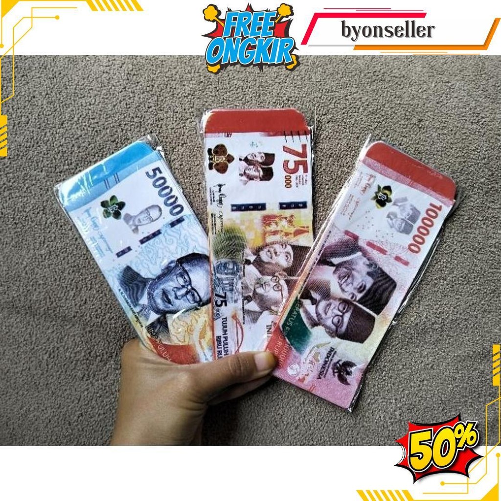 

Amplop (60 Pcs) 6 Pack Amplop Jumbo Motif Uang. Gambar Viral Uang 5Rb, 10Rb, 20Rb, 50Rb, 75Rb, 100Rb Lengkap Siap Kirim