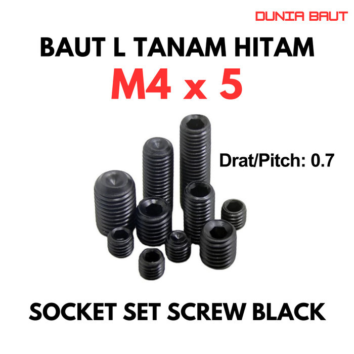 Baut L Tanam M4X5 / L Set 4X5 / Baut Tanam L M4 X 5 / L Set Hitam 4 X 5  - Socket Set Screw Black