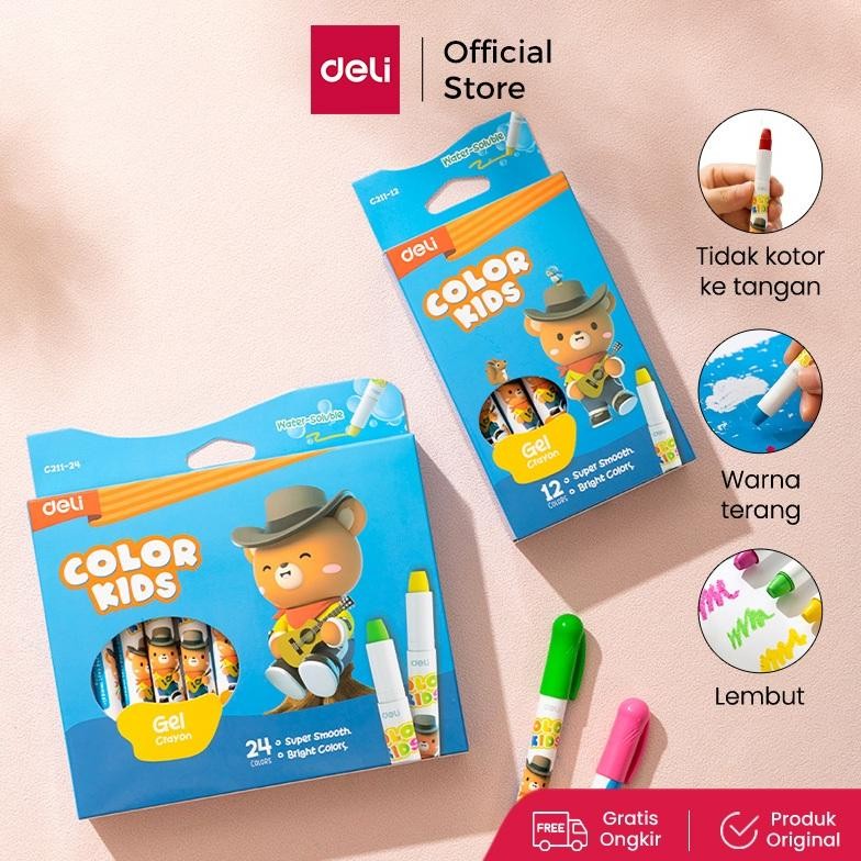 

SPECIAL Deli Gel Crayon / Krayon 12 24 Warna Tidak Mengotori Tangan Bersertifikat Aman EC211 ng-65
