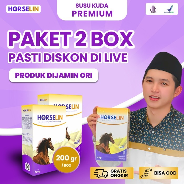 

Horselin Susu Kuda Premium 2 Box200gr Cegah Pengapuran Tulang, Nyeri Sendi Dan Rematik