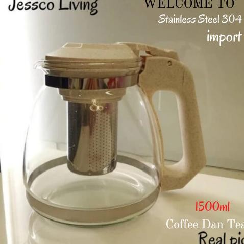 Teapot kaca / Teko kaca teh dan kopi dengan saringan 1500ml