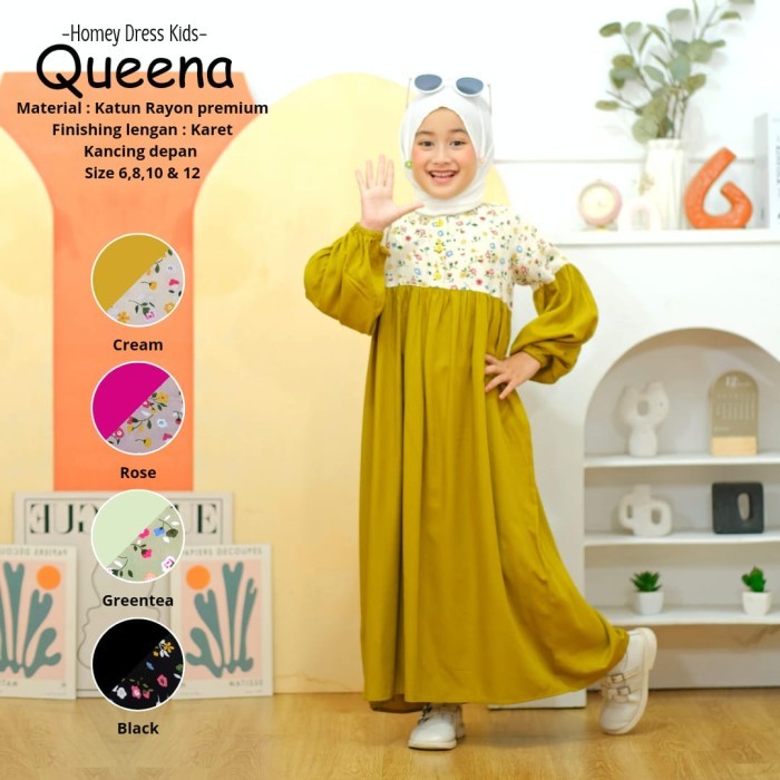Best Seller New Gamis Anak Motif / Homey Dress Queena Kids Bahan Rayon Premium