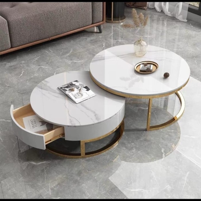 Meja Tamu Bulat Granit / Coffee Table Minimalis / Meja Sofa