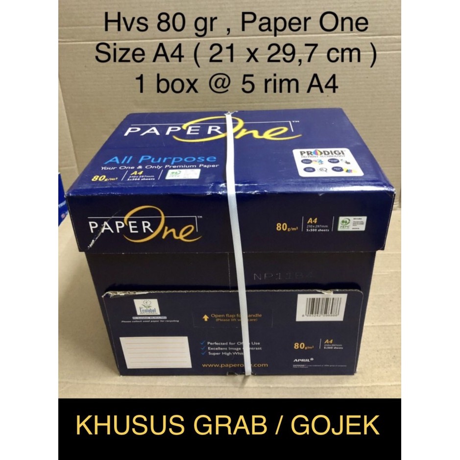 

Hvs A4 80 gr Paper One ( box ) KHUSUS GRAB / GOJEK