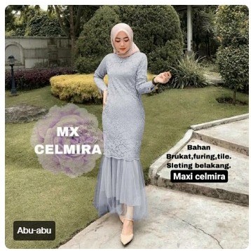 Pakaian Kondangan Longdress Brukat Wanita Maxi Duyung Celmira XL