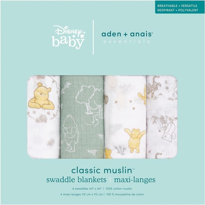 Aden + Anais Winnie & Friends Disney Essentials Cotton Muslin Swaddles Pack of 4 (112x112 cm)