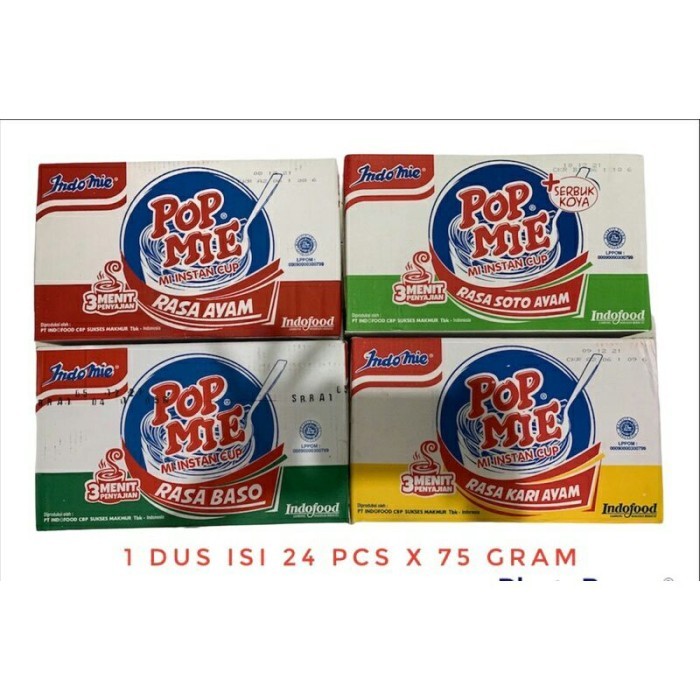 

TERLARIS POP MIE 75 GRAM / BESAR 1 DUS ISI 24 PCS (AYAM BAWANG, BAKSO, SOTO, KARI, DAN BISA DI MIX