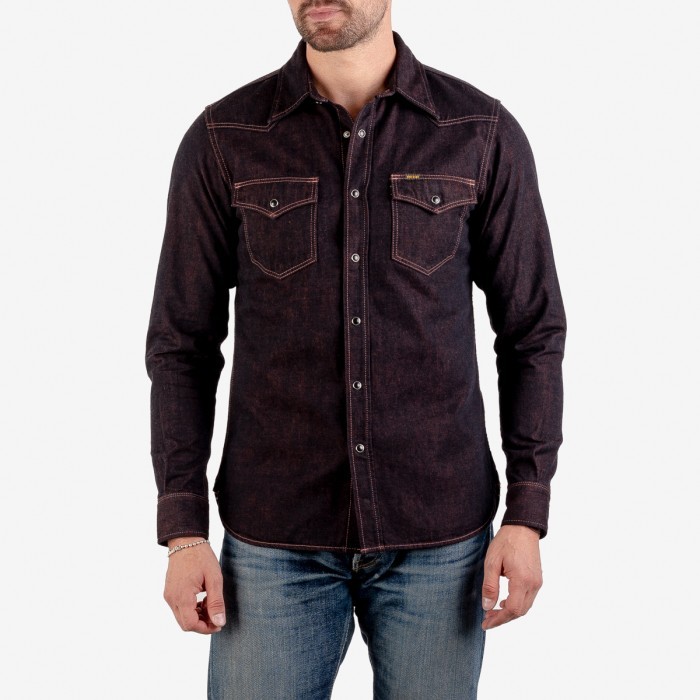 Iron Heart 10oz Selvedge Denim Shirt - Indigo Overdyed Red