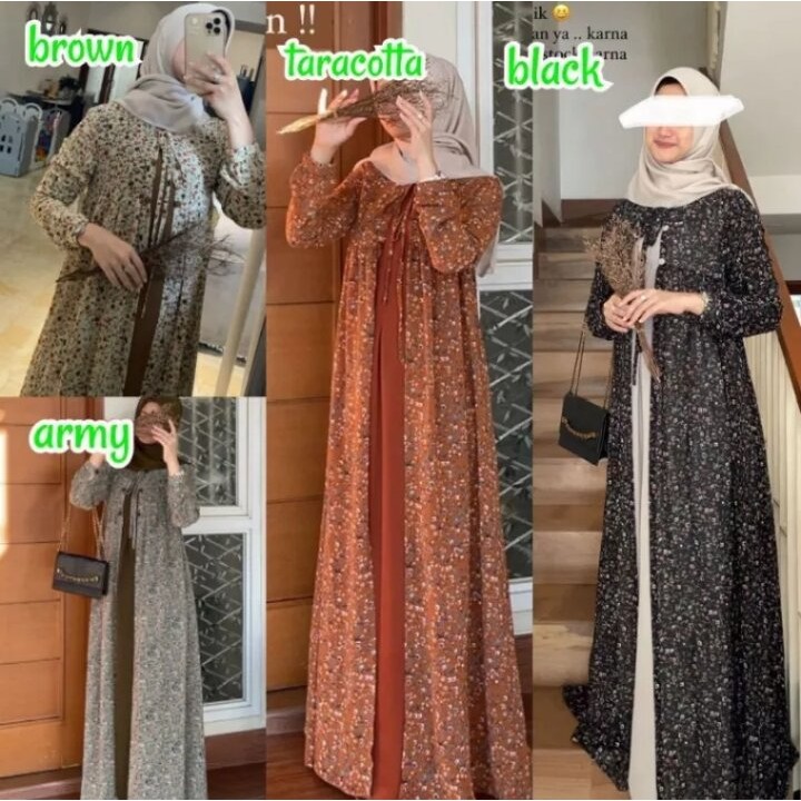 GAMIS WANITA BAHAN CERUTY MOTIF MIX POLOS INER OUTER MENYATU
