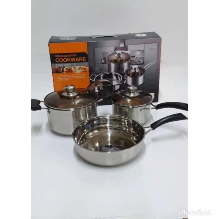 COOKWARE PAN SET PAKET PANCI STAINLESS GLASS LID KOMPOR INDUKSI MICOE