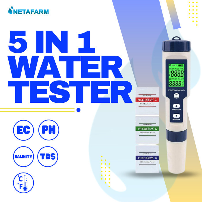ASLI 5 IN 1 TDS EC PH SALINITY TEMPERATURE METER DIGITAL WATER TESTER KODE 526