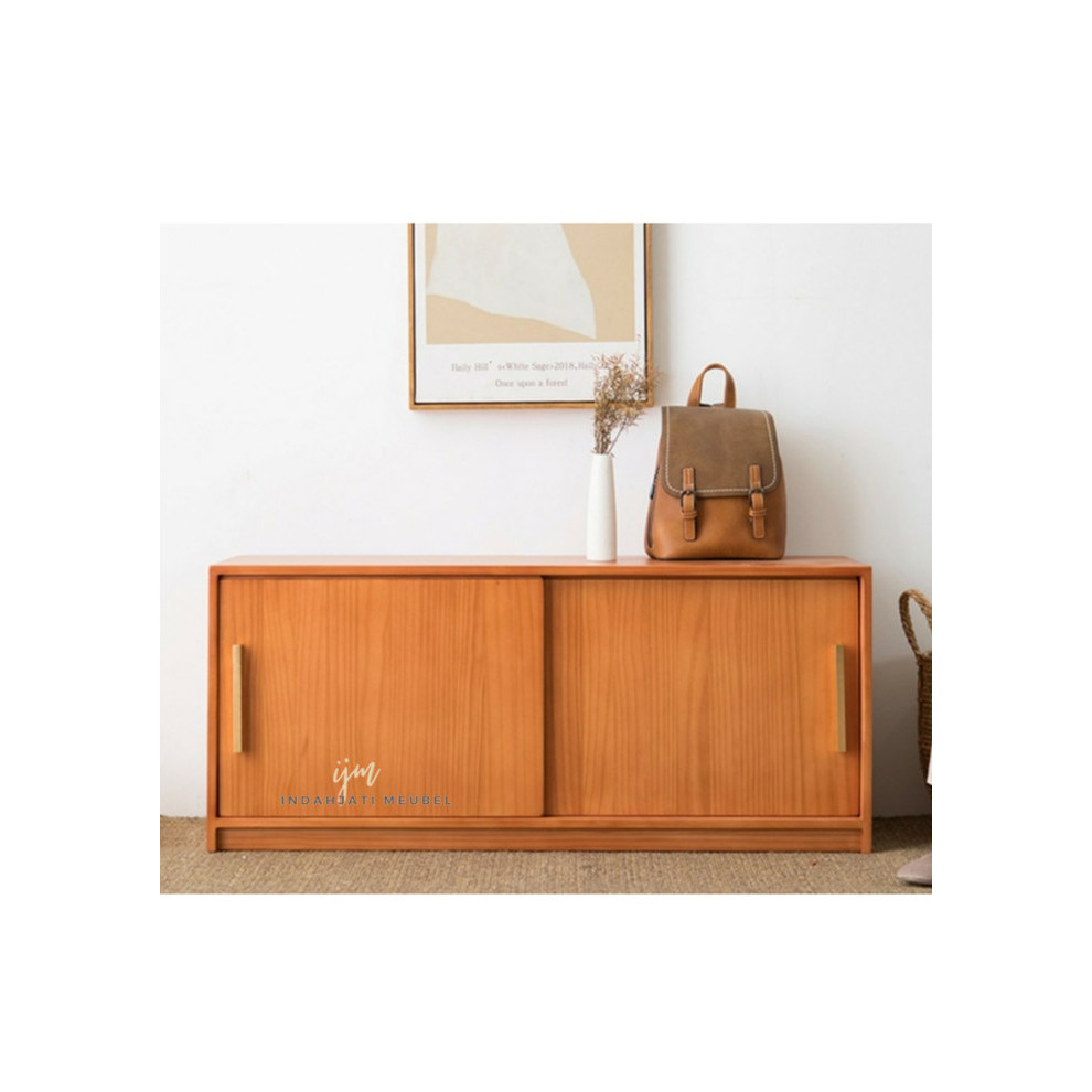 Bufet Meja Tv Rak Kayu Jati Storage Serbaguna Pintu Sliding Geser Unik Simple Minimalis