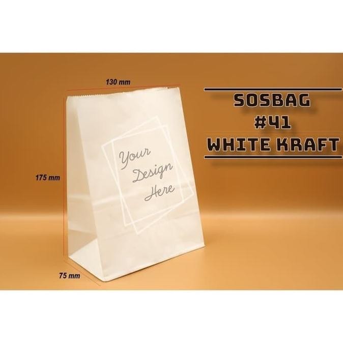 

Paper Bag - Kode 41 - White Kraft - Kantong Kertas Kentang Roti 100Pcs Original