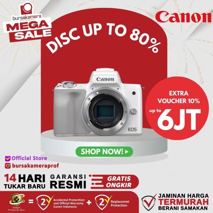 Canon Eos M50 Mirrorless Digital Camera Body Only White