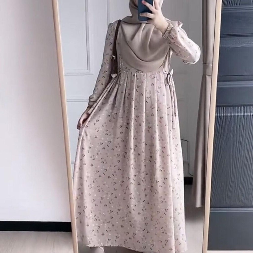 NATALIA DRESS GAMIS MOTIF BUNGA KECIL BAHAN MANGO YORYU CRINKLE BUSUI DEWASA REAMAJA