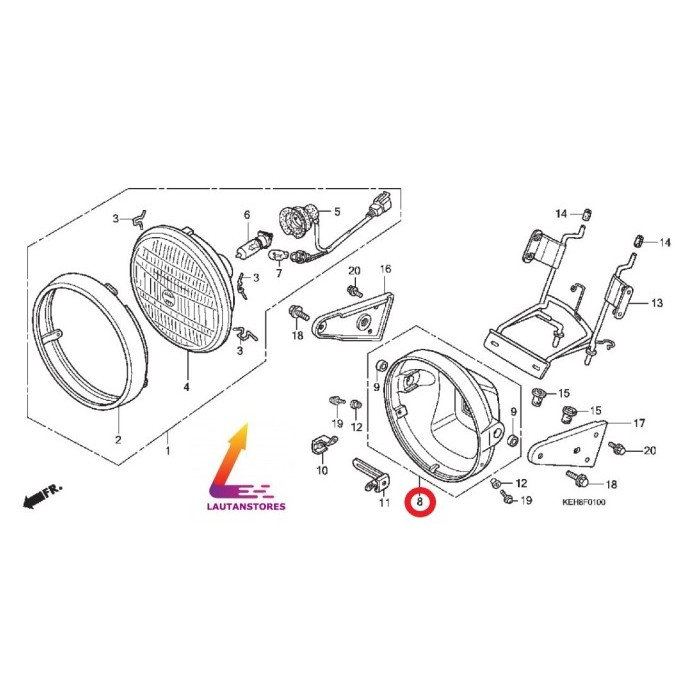 61300-Keh-600 Batok Rumah Lampu Depan Megapro Primus 2006 - 2009 Termurah Langka