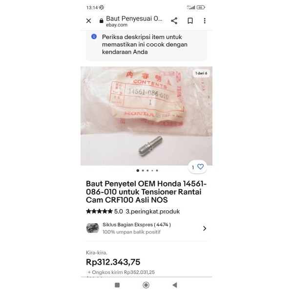 Baud Baut Setelan Penyetel Tensioner Honda Crf100 Crf 100 Ct70 Ct90 Ct 70 Ct 90 14561-086-010 Origin