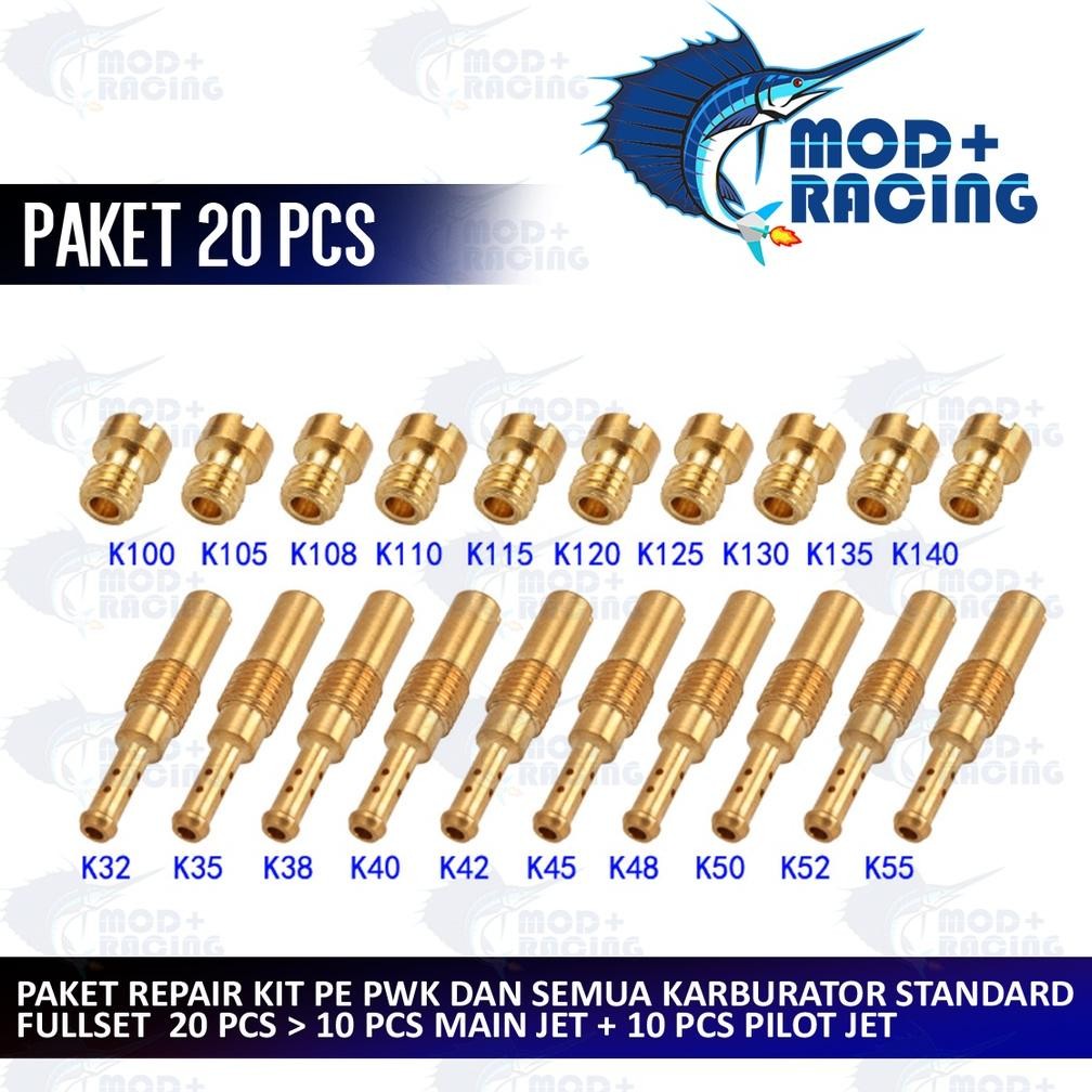 Original (Bisa Cod) 20 Pcs Paket Jet Pwk Pe Fullset Main Jet Pilot Mainjet Spuyer Repair Kit Pj Mj M