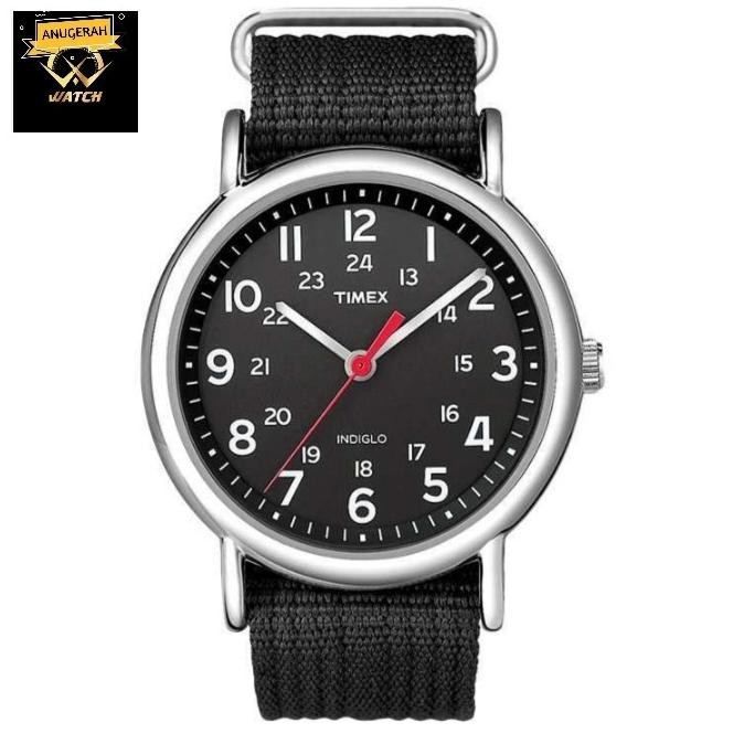 Grosir Pria Timex Weekender Slip-Thru T2N647 Indiglo Black Dial Black Nylon Strap