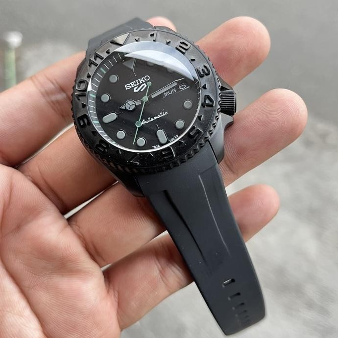 Murah Jam Tangan Seiko Nh35A Original Black Rubber Dial Green
