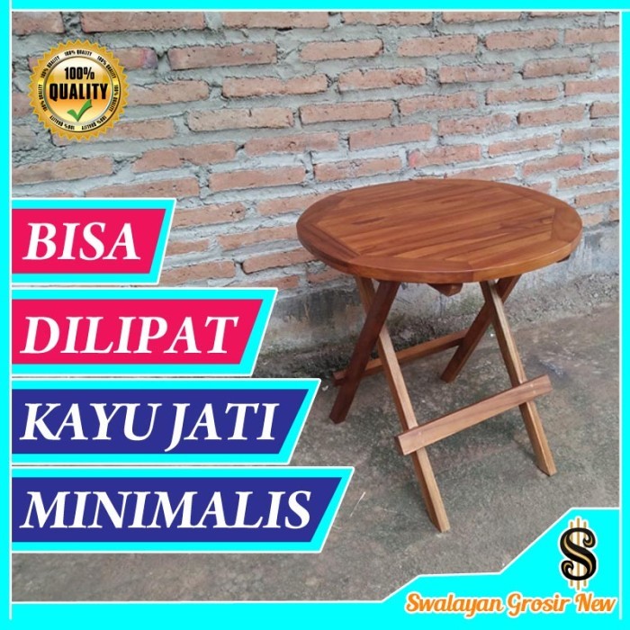 Meja Teras Lipat Tamu Sudut Kecil Kamar Tidur Kayu Jati Minimalis