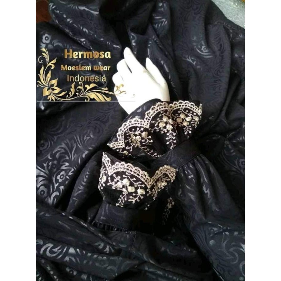 Gamis Hitam Embos/Pakaian Wanita Hitam/Gamis Hitam Hermosa/Gamis Embos Store_Sabila