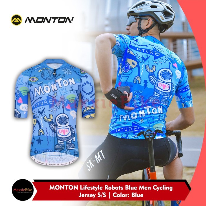 TERBARU MONTON Lifestyle Jersey Sepeda Pria Robots Blue Men Cycling Jersey