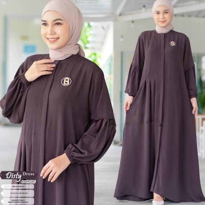 Disty Dress Gamis Wanita Muslim Motif Polos Crinkle Airflow Ld 110 Chizanofficial
