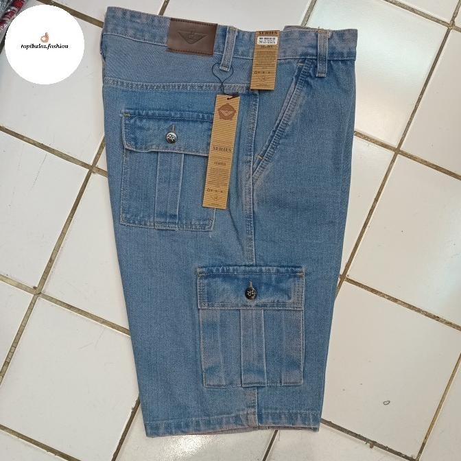 Celana Cargo Pendek Kantong Samping Bahan Jeans Pria Boysenberry723