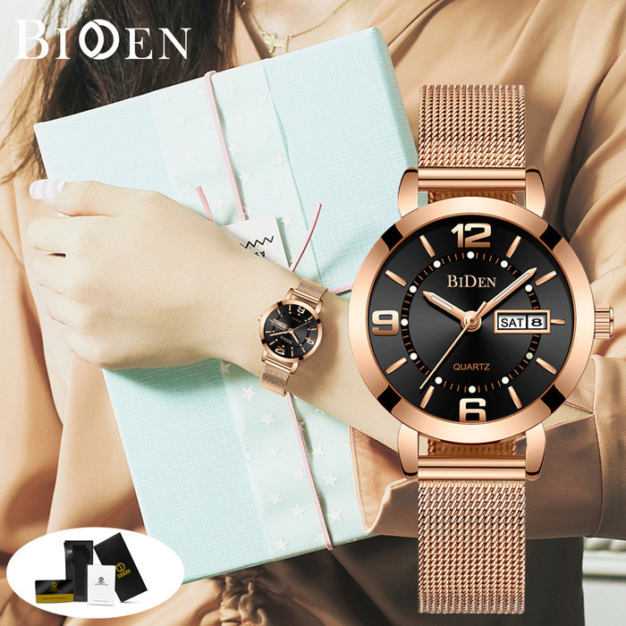 Biden Jam Tangan Wanita Anggun Otomatis Date Bisnis Tahan Air Kuarsa