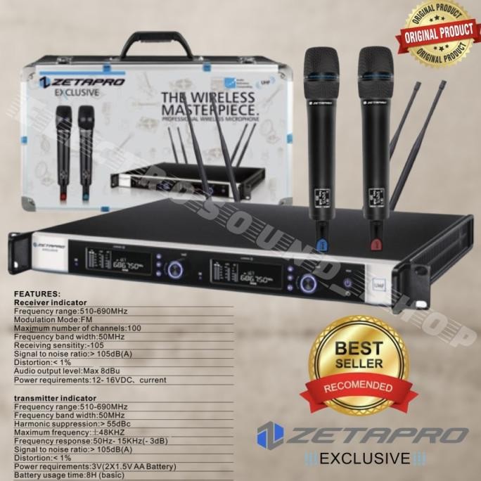 Murah Mic Wireless Zetapro Exclusive 2 Handle / Microphone Zetapro Hitam