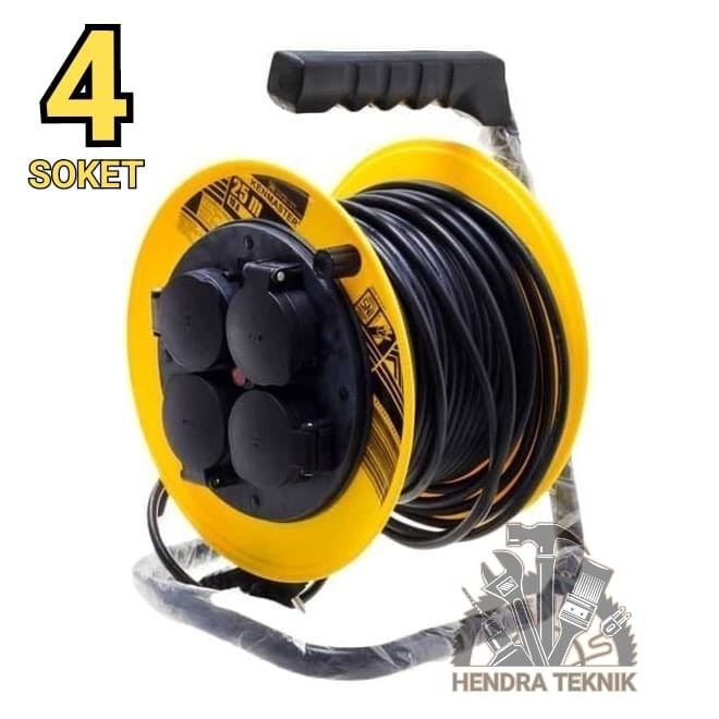 TERMURAH - KABEL ROL SNI 25 METER 4 LUBANG GULUNGAN KABEL STOP KONTAK LISTRIK 3X1