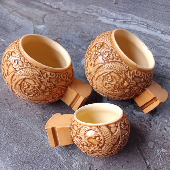 Cepuk Cangkir Mangkok Pakan Burung Anis/Murai Motif Naga