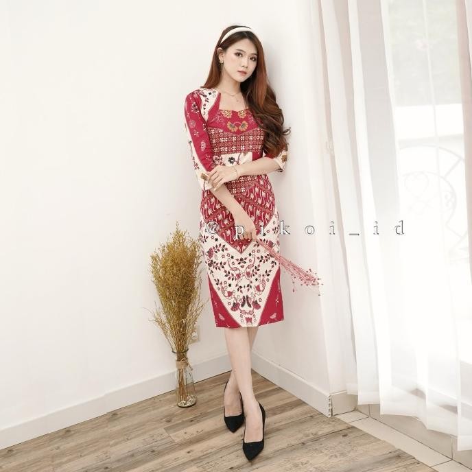 Couple batik modern wanita kemeja pria / Cheongsam dress batik merah Terlaris