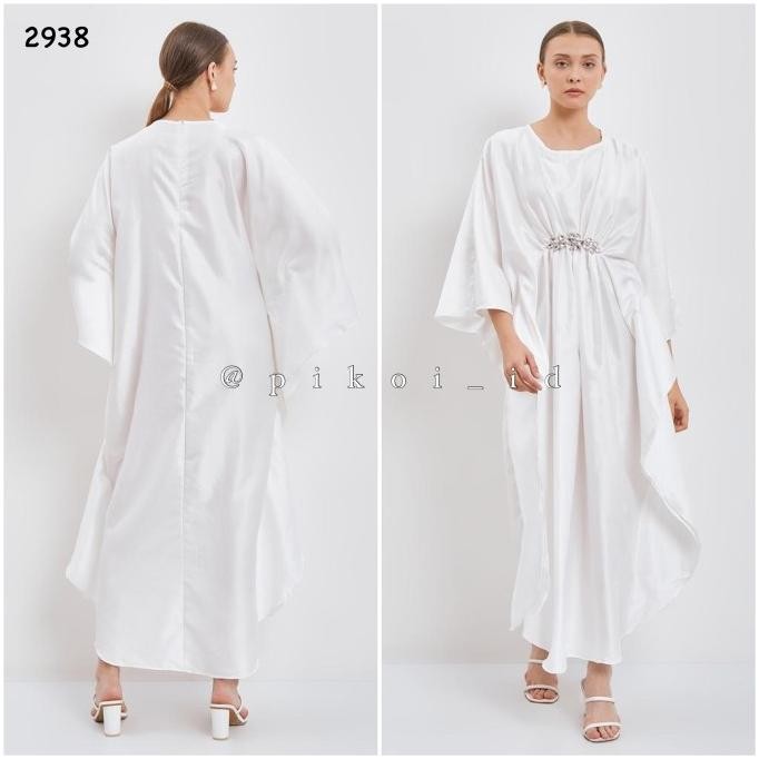 Gamis kaftan putih wanita / dress kaftan putih bordir mewah emas murah Terlaris