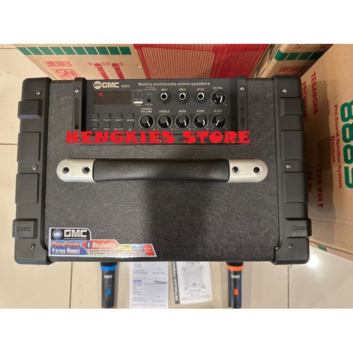 SPEAKER GMC 888S MULTIMEDIA BLUETOOTH 10 INCH + 2 MIC WIRELESS + STAND Terbaru Berkualitas