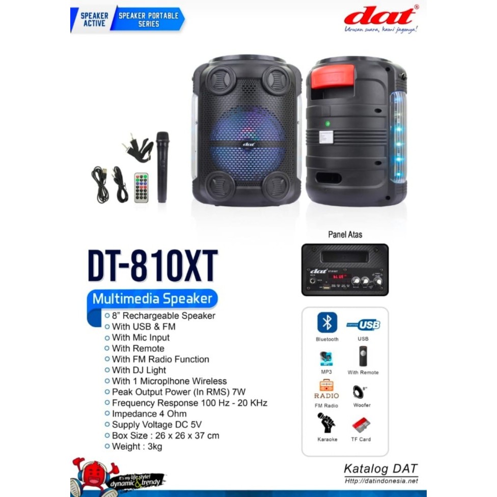SPEAKER AKTIF 8 INCH DAT DT 810FT SPEAKER PORTABLE DAT DT 810 FT Terbaru Berkualitas